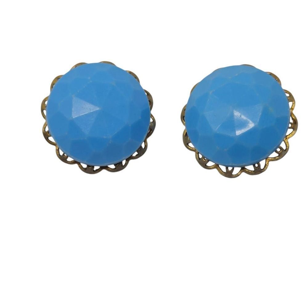 Vintage sky blue dome clip-on earrings